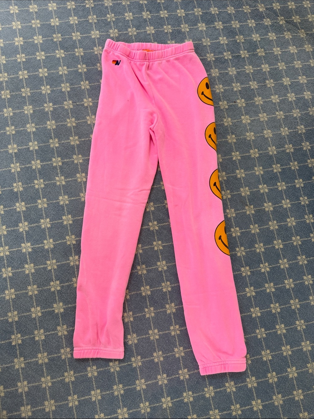Aviator Nation Pink Sweatpants with Yellow Smiley Side Print